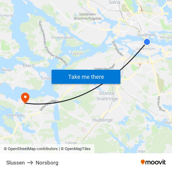 Slussen to Norsborg map