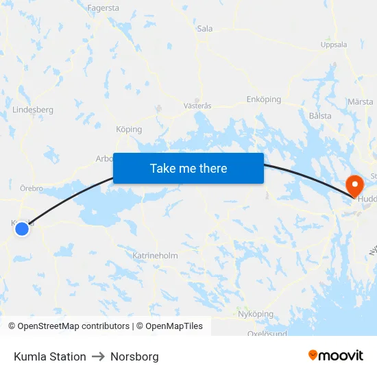 Kumla Station to Norsborg map