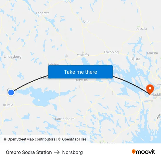 Örebro Södra Station to Norsborg map