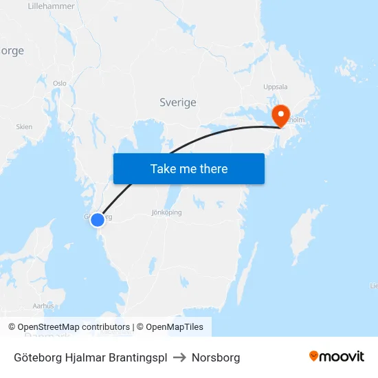 Göteborg Hjalmar Brantingspl to Norsborg map