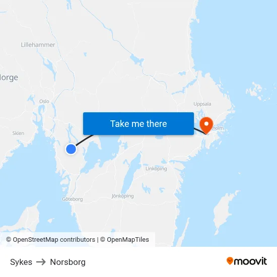 Sykes to Norsborg map