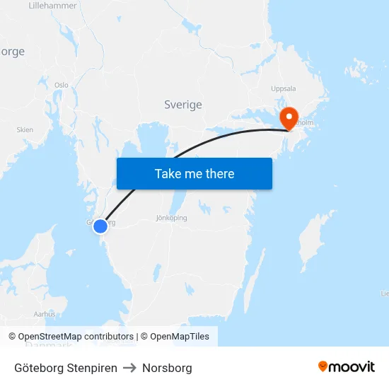 Göteborg Stenpiren to Norsborg map