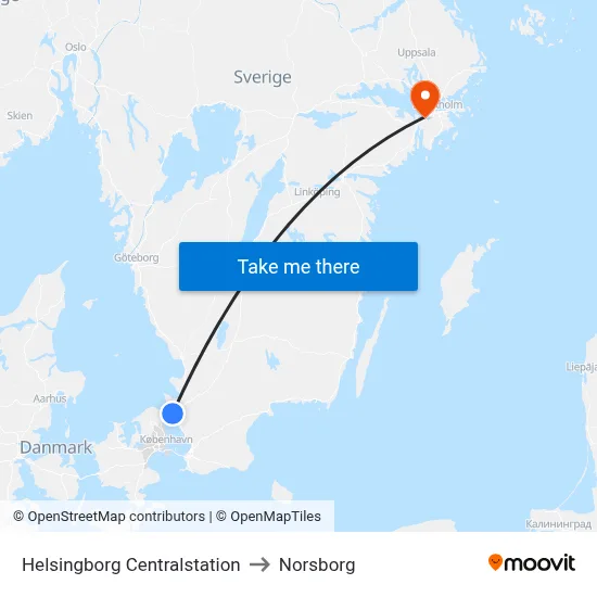 Helsingborg Centralstation to Norsborg map