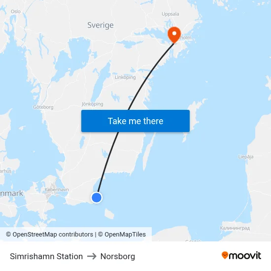 Simrishamn Station to Norsborg map