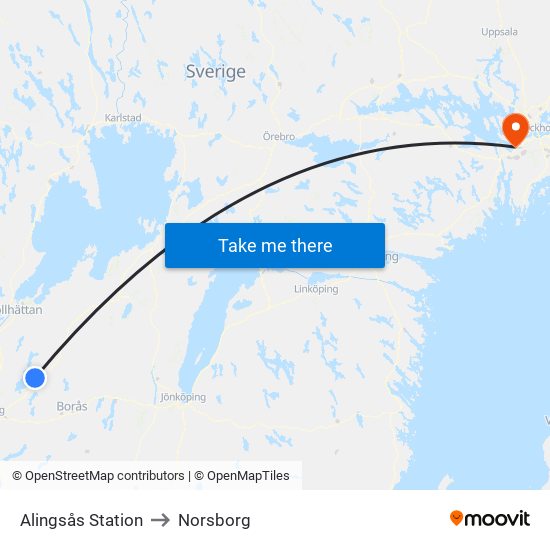 Alingsås Station to Norsborg map