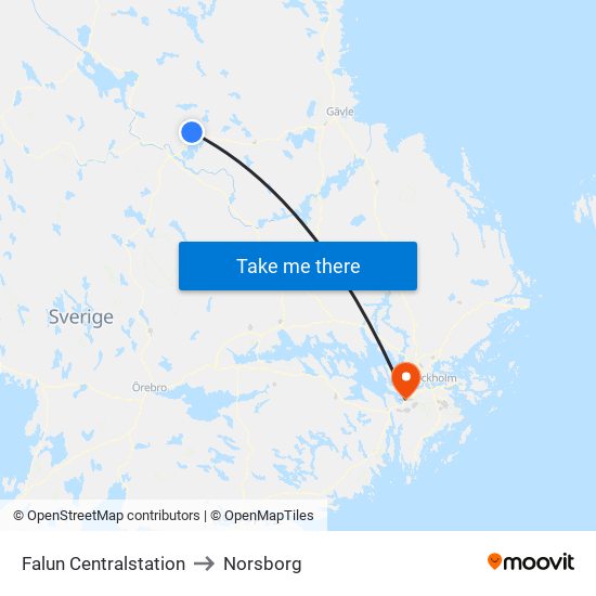 Falun Centralstation to Norsborg map