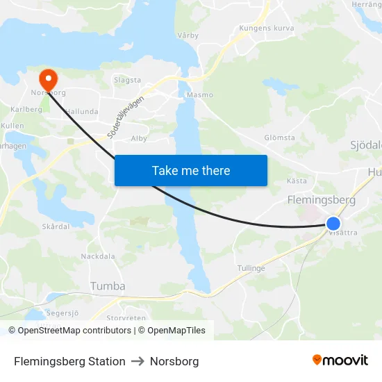 Flemingsberg Station to Norsborg map