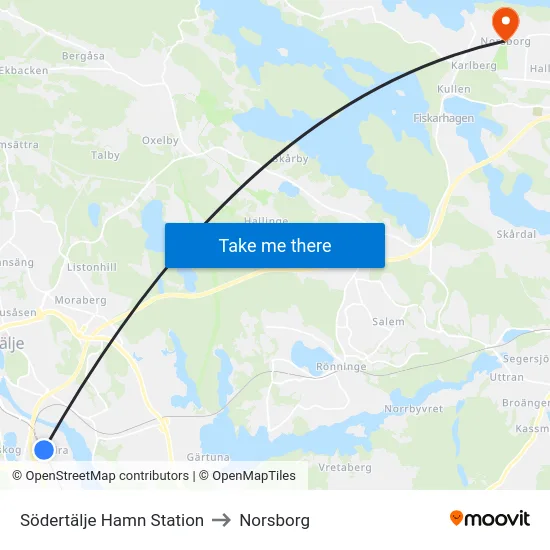 Södertälje Hamn Station to Norsborg map