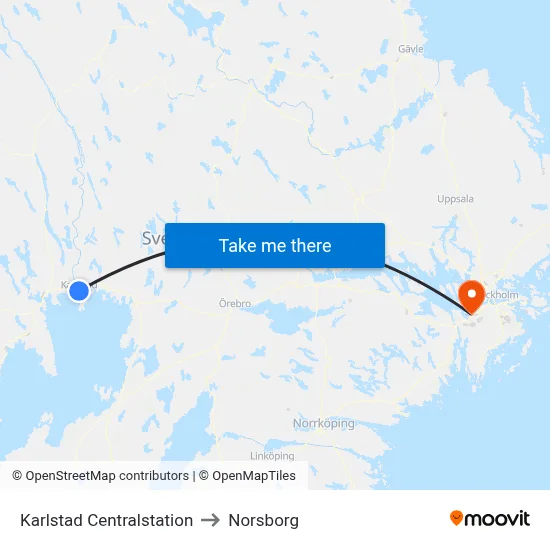 Karlstad Centralstation to Norsborg map
