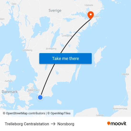Trelleborg Centralstation to Norsborg map