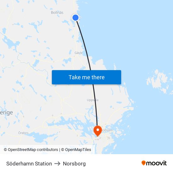 Söderhamn Station to Norsborg map