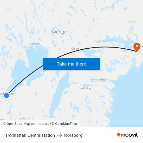 Trollhättan Centralstation to Norsborg map