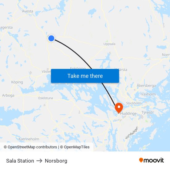 Sala Station to Norsborg map