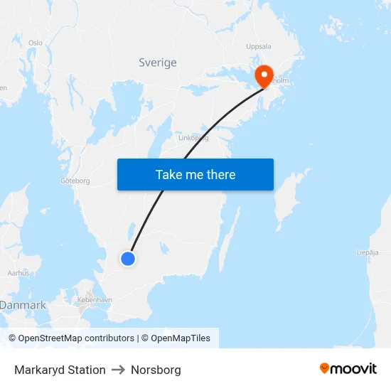 Markaryd Station to Norsborg map