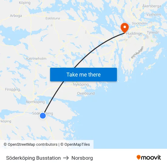 Söderköping Busstation to Norsborg map