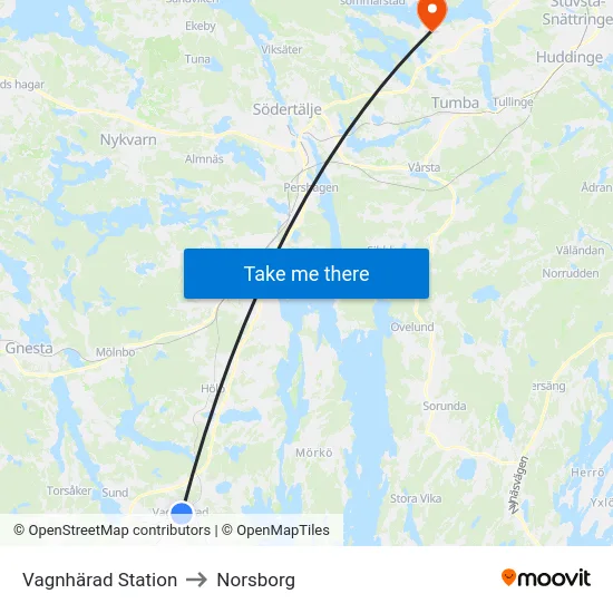 Vagnhärad Station to Norsborg map