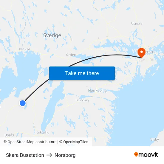 Skara Busstation to Norsborg map