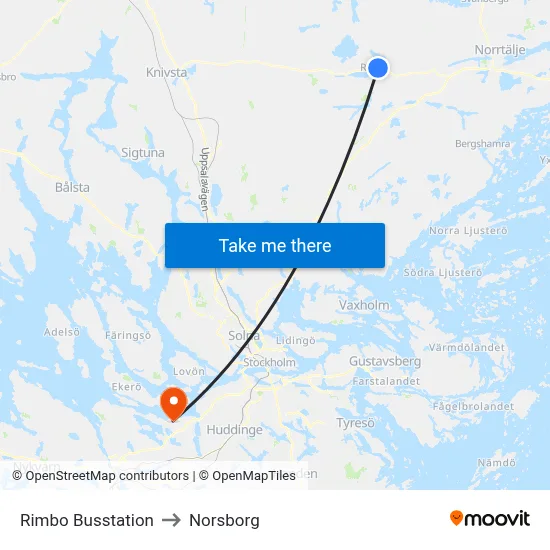 Rimbo Busstation to Norsborg map