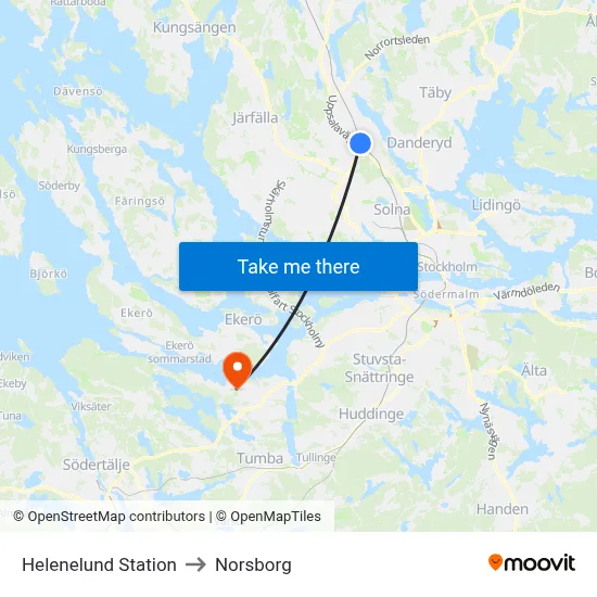 Helenelund Station to Norsborg map