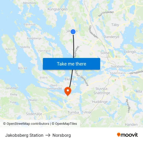 Jakobsberg Station to Norsborg map
