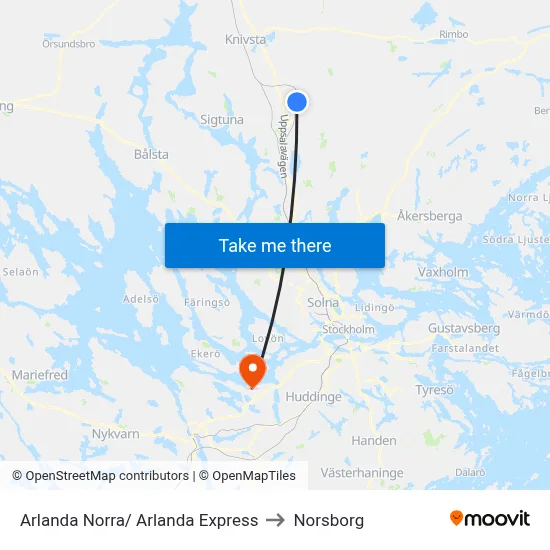 Arlanda Norra/ Arlanda Express to Norsborg map
