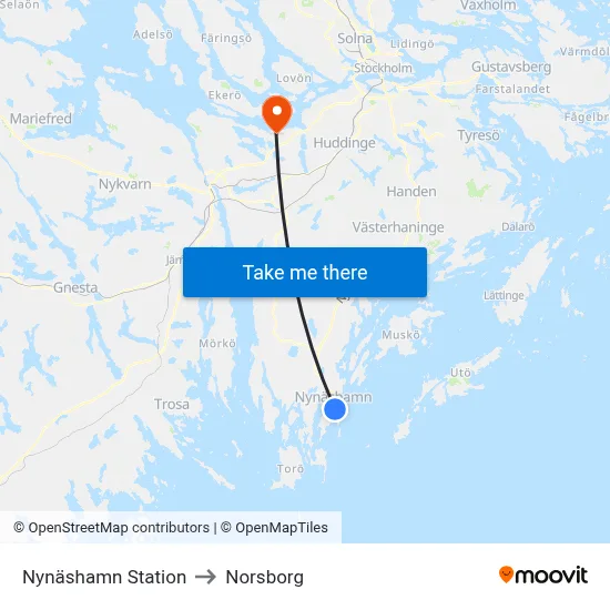 Nynäshamn Station to Norsborg map