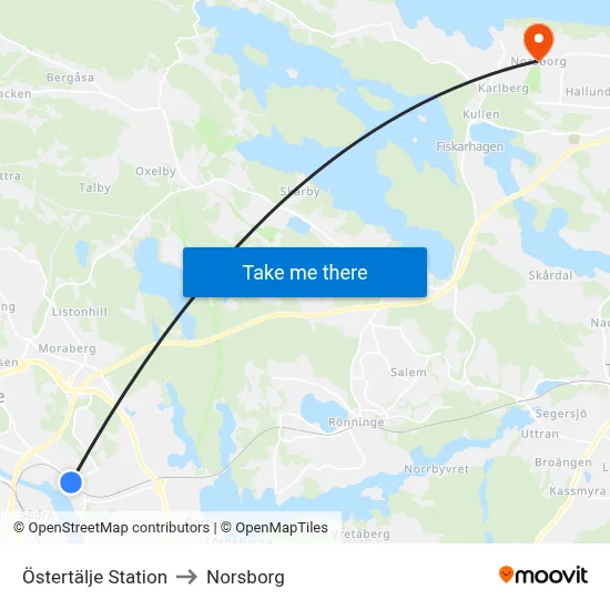 Östertälje Station to Norsborg map