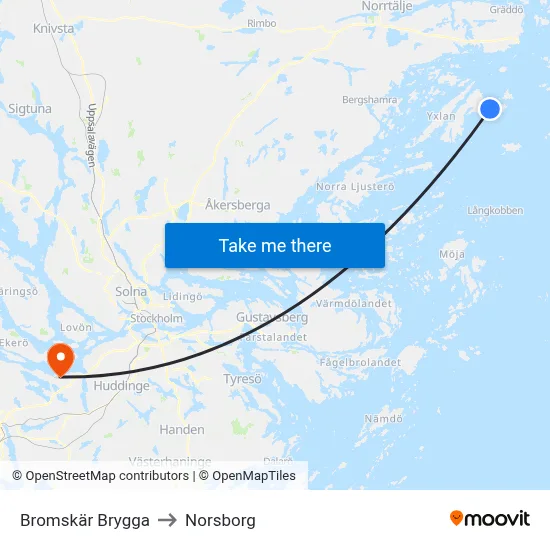 Bromskär Brygga to Norsborg map