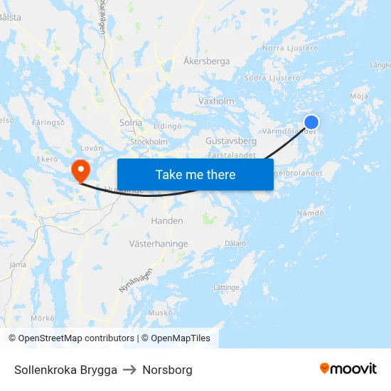 Sollenkroka Brygga to Norsborg map