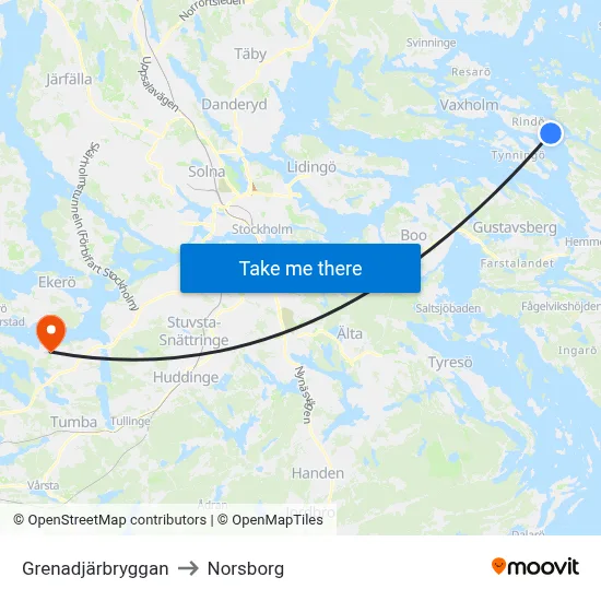 Grenadjärbryggan to Norsborg map