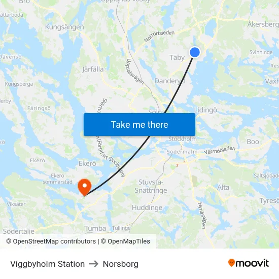 Viggbyholm Station to Norsborg map