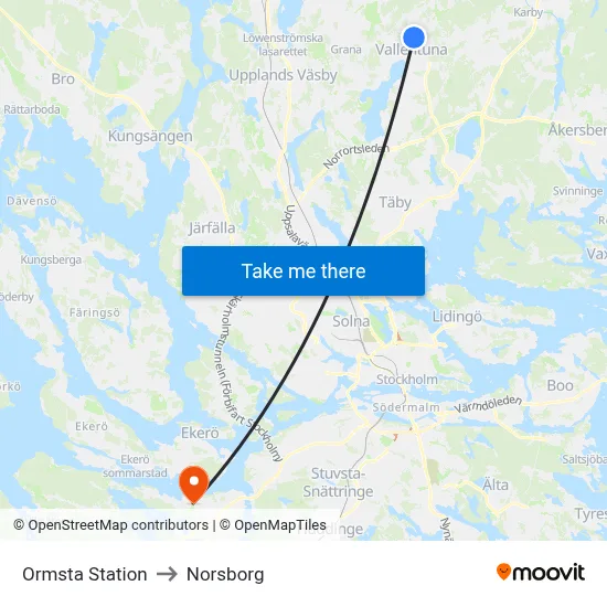 Ormsta Station to Norsborg map