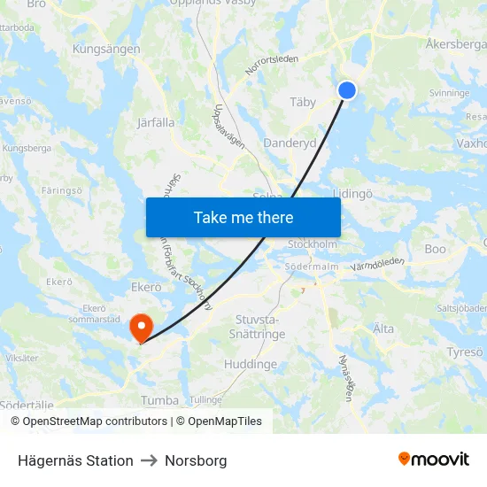 Hägernäs Station to Norsborg map
