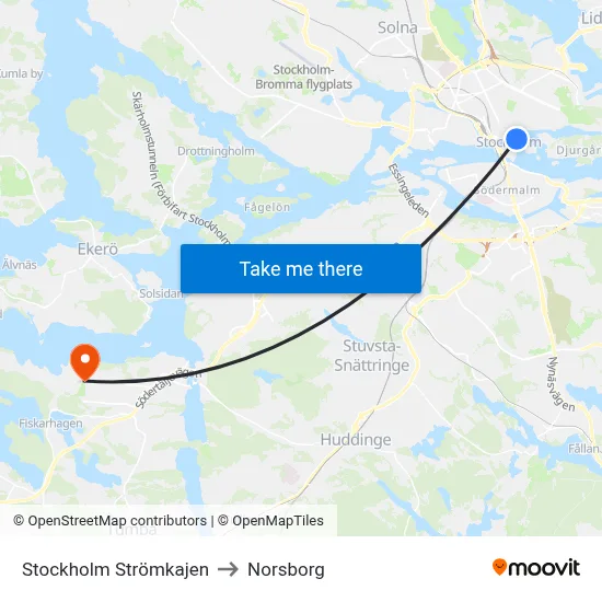 Stockholm Strömkajen to Norsborg map