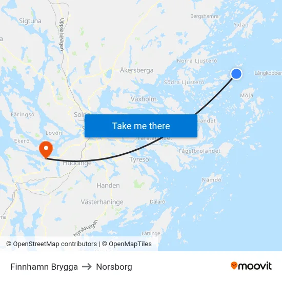 Finnhamn Brygga to Norsborg map