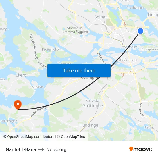 Gärdet T-Bana to Norsborg map