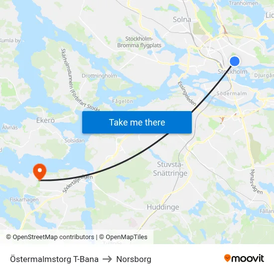 Östermalmstorg T-Bana to Norsborg map
