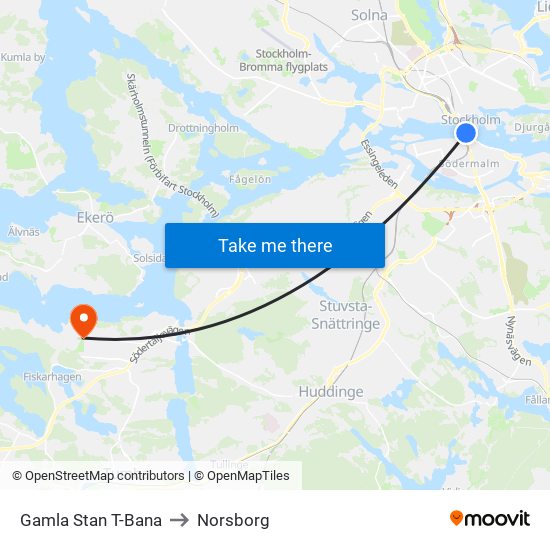 Gamla Stan T-Bana to Norsborg map