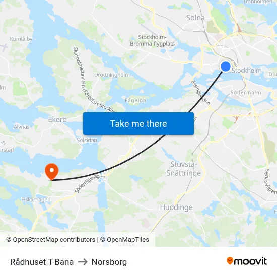 Rådhuset T-Bana to Norsborg map