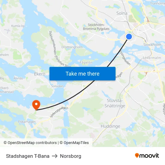 Stadshagen T-Bana to Norsborg map