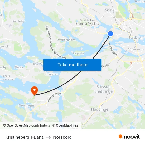 Kristineberg T-Bana to Norsborg map