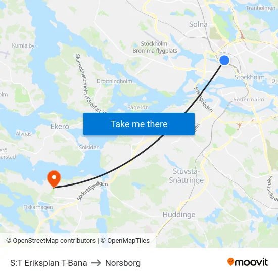 S:T Eriksplan T-Bana to Norsborg map