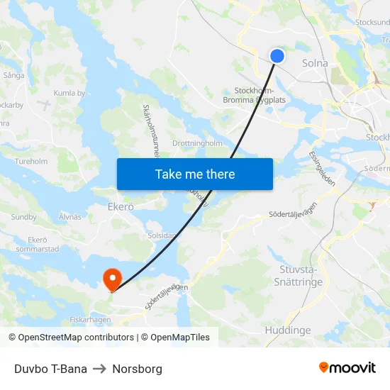 Duvbo T-Bana to Norsborg map