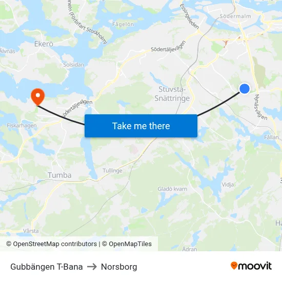 Gubbängen T-Bana to Norsborg map