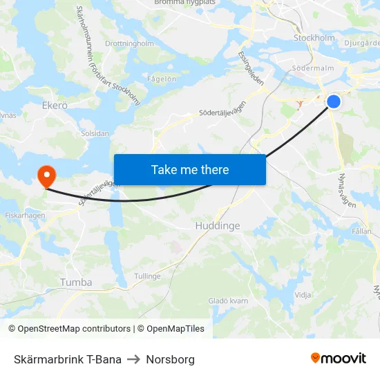 Skärmarbrink T-Bana to Norsborg map