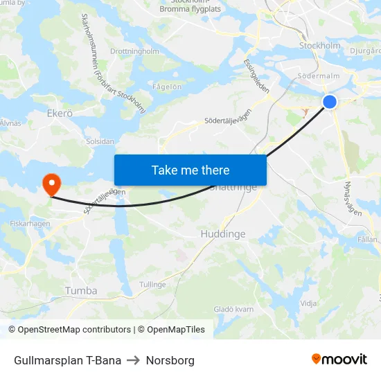 Gullmarsplan T-Bana to Norsborg map