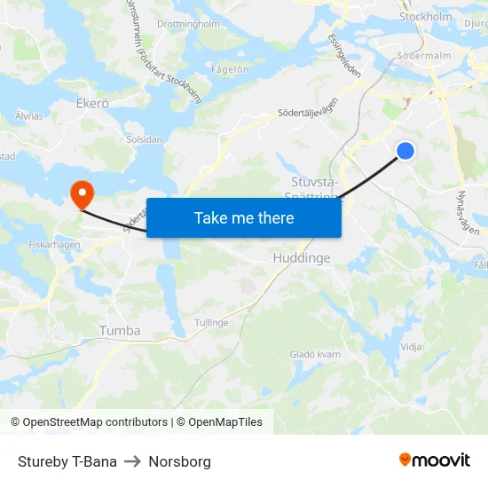 Stureby T-Bana to Norsborg map