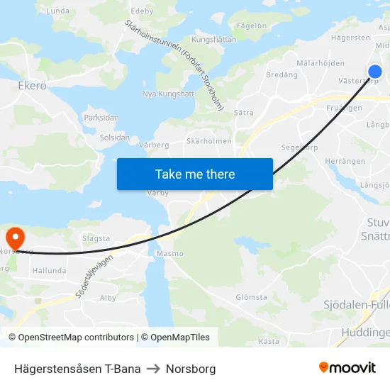 Hägerstensåsen T-Bana to Norsborg map