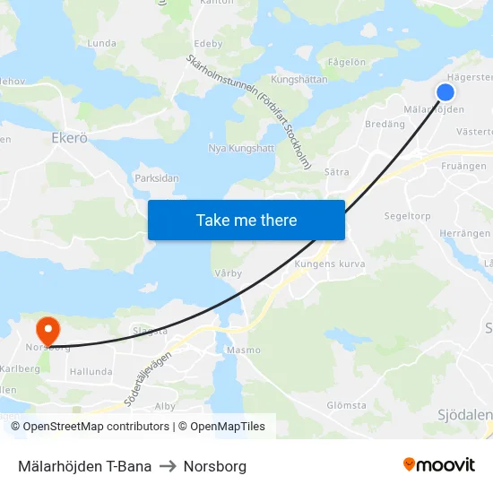Mälarhöjden T-Bana to Norsborg map