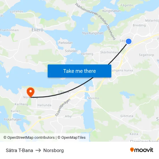 Sätra T-Bana to Norsborg map